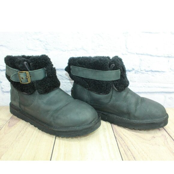 UGG Australia Jocelin Black Leather Shearling Lined Winter Boots Size 7 - Picture 3 of 9